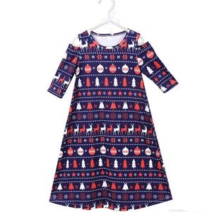 Girl's Blue Christmas cold-shoulder dress 7-8